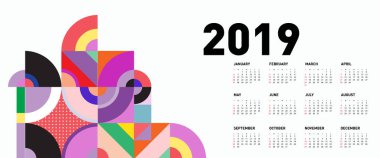 2019 takvim tasarım şablonu ile renkli poligonal resimde arka plan 