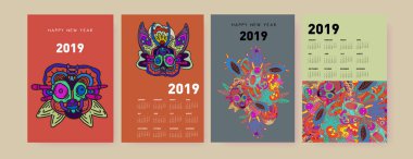 2019 takvim tasarım şablonu ile renkli poligonal resimde arka plan 