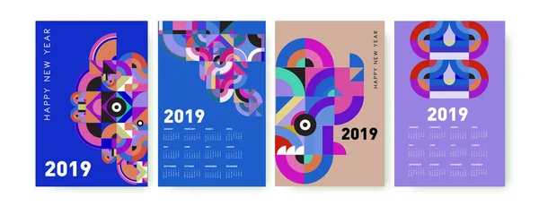 2019 Modello Disegno Del Calendario Con Sfondo Colorato Illustrazione Poligonale — Vettoriale Stock