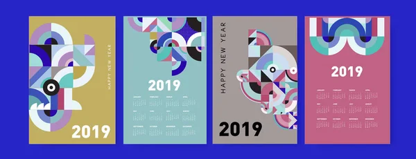 2019 Kalender Design Vorlage Mit Bunten Polygonalen Illustration Hintergrund — Stockvektor