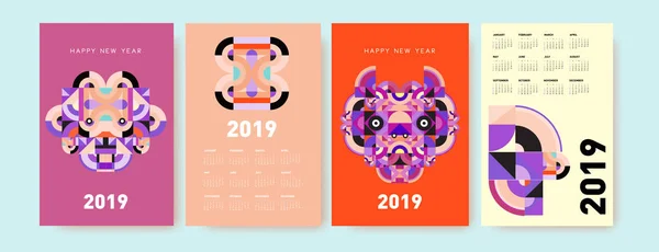 Modèle Conception Calendrier 2019 Avec Fond Illustration Polygonale Coloré — Image vectorielle