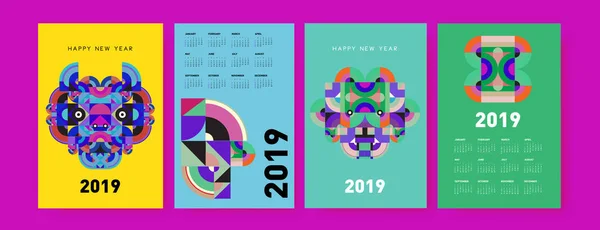 Modèle Conception Calendrier 2019 Avec Fond Illustration Polygonale Coloré — Image vectorielle