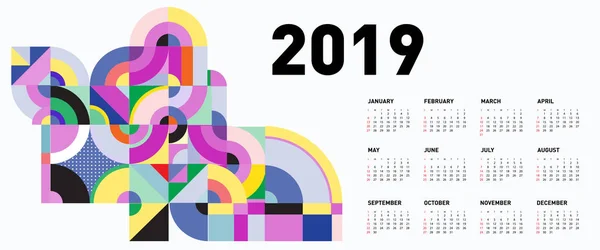 Шаблон Дизайну Календаря 2019 Року Барвистим Багатокутним Ілюстраційним Фоном — стоковий вектор