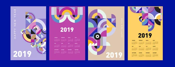 Modèle Conception Calendrier 2019 Avec Fond Illustration Polygonale Coloré — Image vectorielle