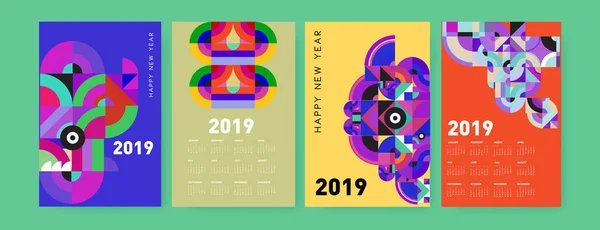 Modèle Conception Calendrier 2019 Avec Fond Illustration Polygonale Coloré — Image vectorielle