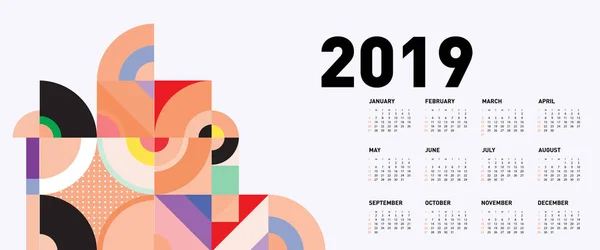 Plantilla Diseño Calendario 2019 Con Fondo Ilustración Poligonal Colorido — Vector de stock