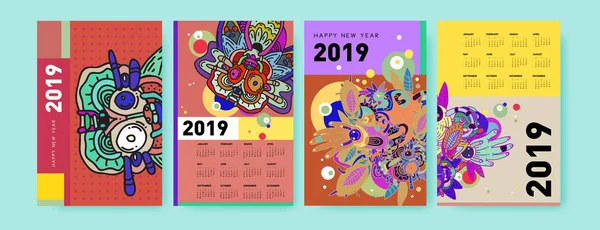 Plantilla Diseño Calendario 2019 Con Fondo Ilustración Poligonal Colorido — Vector de stock