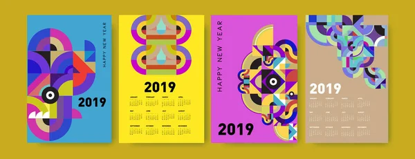 Modèle Conception Calendrier 2019 Avec Fond Illustration Polygonale Coloré — Image vectorielle