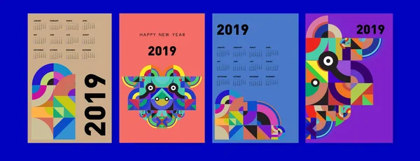 Modèle Conception Calendrier 2019 Avec Fond Illustration Polygonale Coloré — Image vectorielle