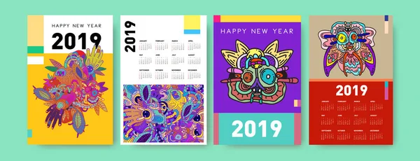 2019 Kalender Ontwerpsjabloon Met Kleurrijke Veelhoekige Afbeelding Achtergrond — Stockvector