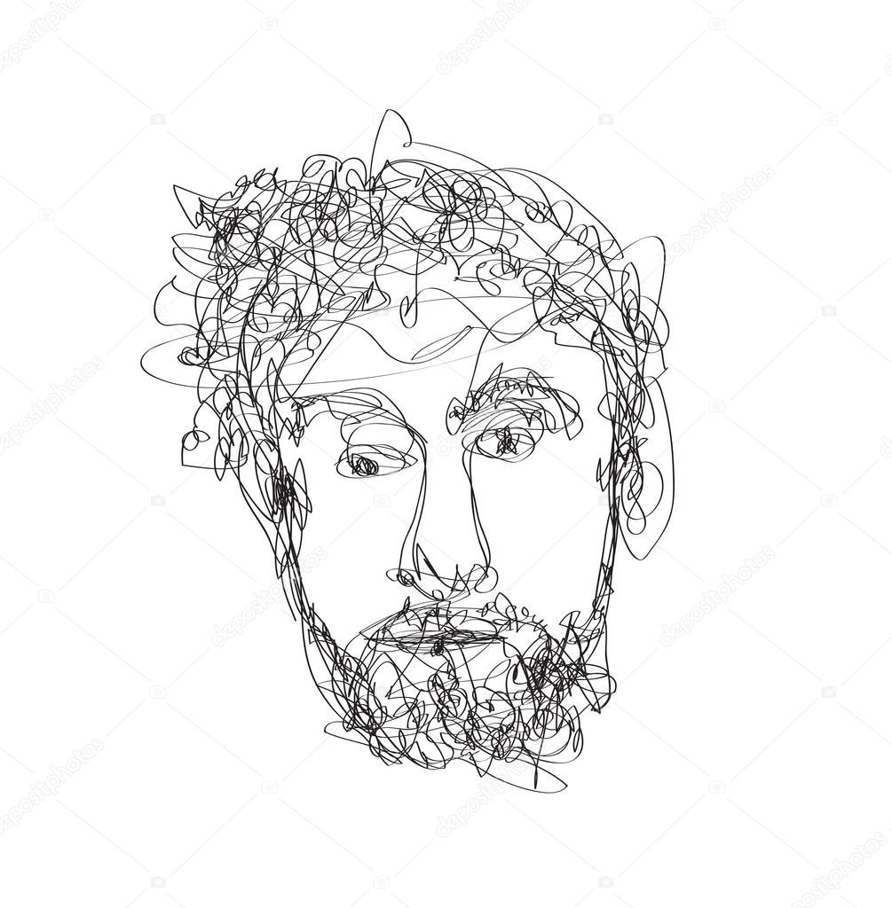 Doodle Drawing illustration of frustation men face with line art style 
