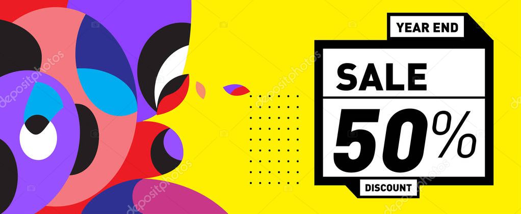 Sale 50% Discount Banner with Colorful Flat Background