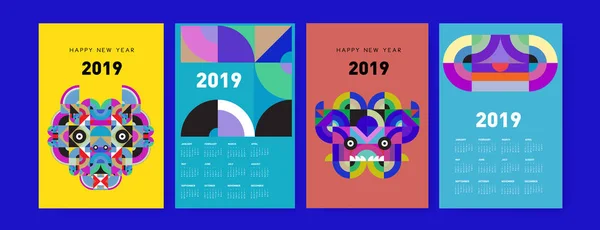 Modèle Conception Calendrier 2019 Avec Fond Illustration Polygonale Coloré — Image vectorielle