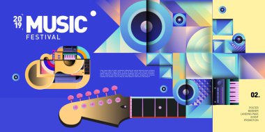Parti ve Etkinlik için Müzik Festivali İllüstrasyon Tasarımı. Arka Plan ve Duvar Kağıdı için Müzik Vektör İllüstrasyon Kolaj