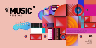 Parti ve Etkinlik için Müzik Festivali İllüstrasyon Tasarımı. Arka Plan ve Duvar Kağıdı için Müzik Vektör İllüstrasyon Kolaj