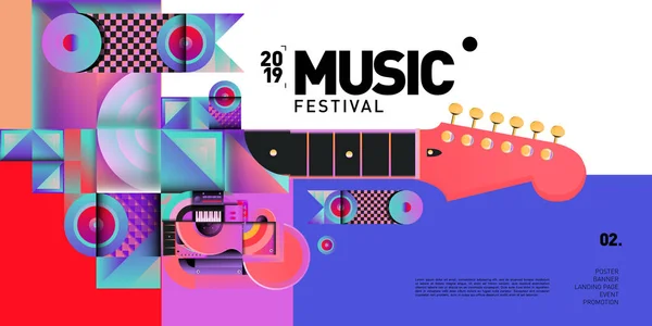 Parti ve Etkinlik için Müzik Festivali İllüstrasyon Tasarımı. Arka Plan ve Duvar Kağıdı için Müzik Vektör İllüstrasyon Kolaj