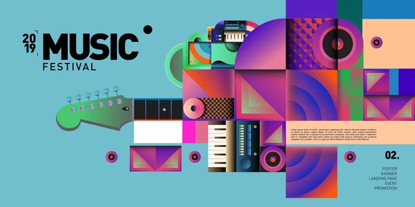 Festival Musica Illustrazione Design Festa Evento Collage Illustrazione Vettoriale Musica — Vettoriale Stock