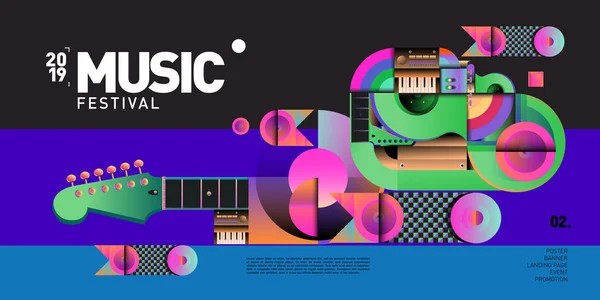Festival Musica Illustrazione Design Festa Evento Collage Illustrazione Vettoriale Musica — Vettoriale Stock