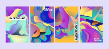 Vektör Soyut 3d renkli gradyan geometrik Curvy desen arka plan illüstrasyon. Abstract Techno ve kültürel arka plan kapağı, Poster ve baskı için seti