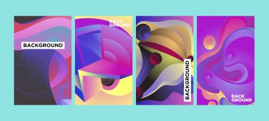 Vektör Soyut 3d renkli gradyan geometrik Curvy desen arka plan illüstrasyon. Abstract Techno ve kültürel arka plan kapağı, Poster ve baskı için seti