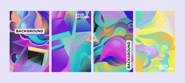 Vektör Soyut 3d renkli gradyan geometrik Curvy desen arka plan illüstrasyon. Abstract Techno ve kültürel arka plan kapağı, Poster ve baskı için seti