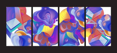 Vektör Soyut 3d renkli gradyan geometrik Curvy desen arka plan illüstrasyon. Abstract Techno ve kültürel arka plan kapağı, Poster ve baskı için seti