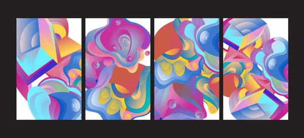 Vector Abstract Colorido Gradiente Geométrico Curvy Padrão Fundo Ilustração Conjunto —  Vetores de Stock