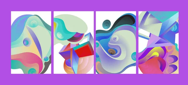 Vector Abstract Colorido Gradiente Geométrico Curvy Padrão Fundo Ilustração Conjunto —  Vetores de Stock