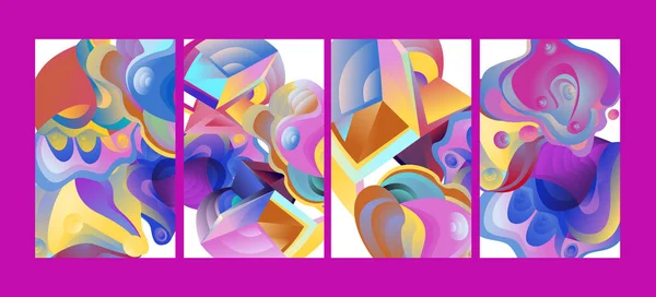 Vector Abstracte Kleurrijke Gradiënt Geometrische Curvy Patroon Achtergrond Illustratie Set — Stockvector