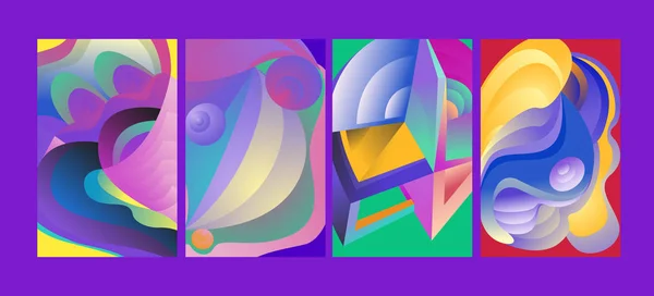 Vector Abstract Colorful Gradient Geometric Curvy Disegno Sfondo Set Techno — Vettoriale Stock