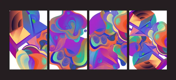 Vectoriel Abstrait Dégradé Coloré Géométrique Motif Courbe Illustration Fond Ensemble — Image vectorielle