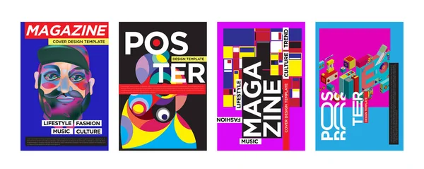 Kapak Poster Tasarım Şablonu Dergisi Için Trendy Vektör Tipografi Renkli — Stok Vektör
