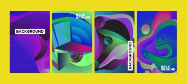 Vektör Soyut 3d renkli gradyan geometrik Curvy desen arka plan illüstrasyon. Abstract Techno ve kültürel arka plan kapağı, Poster ve baskı için seti