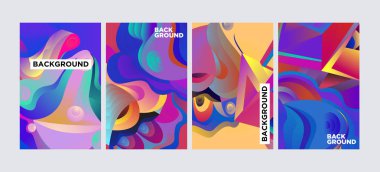 Vektör Soyut 3d renkli gradyan geometrik Curvy desen arka plan illüstrasyon. Abstract Techno ve kültürel arka plan kapağı, Poster ve baskı için seti