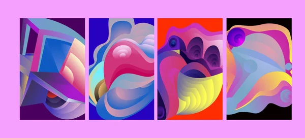 Vectoriel Abstrait Dégradé Coloré Géométrique Motif Courbe Illustration Fond Ensemble — Image vectorielle