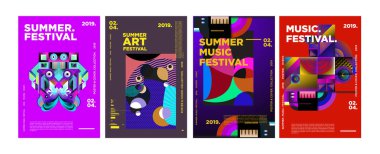 Yaz renkli sanat ve Müzik Festivali afiş ve olay, dergi ve Web Banner için kapak şablonu. 