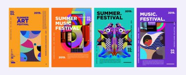 Yaz renkli sanat ve Müzik Festivali afiş ve olay, dergi ve Web Banner için kapak şablonu. 