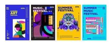 Yaz renkli sanat ve Müzik Festivali afiş ve olay, dergi ve Web Banner için kapak şablonu. 