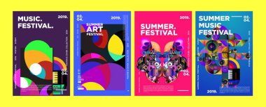 Yaz renkli sanat ve Müzik Festivali afiş ve olay, dergi ve Web Banner için kapak şablonu. 