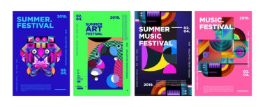 Yaz renkli sanat ve Müzik Festivali afiş ve olay, dergi ve Web Banner için kapak şablonu. 