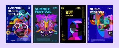 Yaz renkli sanat ve Müzik Festivali afiş ve olay, dergi ve Web Banner için kapak şablonu. 