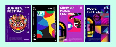 Yaz renkli sanat ve Müzik Festivali afiş ve olay, dergi ve Web Banner için kapak şablonu. 