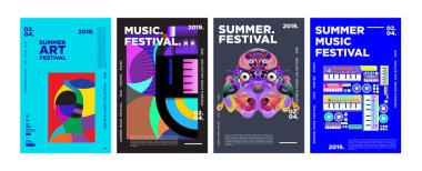 Yaz renkli sanat ve Müzik Festivali afiş ve olay, dergi ve Web Banner için kapak şablonu. 