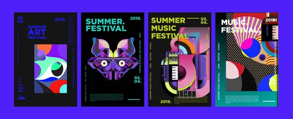 Sommer Farbenfrohes Kunst Und Musikfestival Poster Und Cover Vorlage Für — Stockvektor