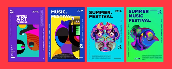 Sommer Farbenfrohes Kunst Und Musikfestival Poster Und Cover Vorlage Für — Stockvektor