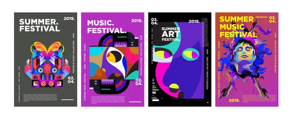 Summer Colorful Art Music Festival Poster Cover Template Event Magazine — Stock Vector