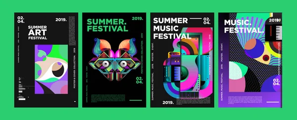 Summer Colorful Art Music Festival Poster Cover Template Event Magazine — Stock Vector