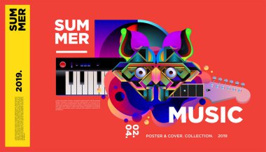 Yaz renkli sanat ve Müzik Festivali afiş ve olay, dergi ve Web Banner için kapak şablonu. 