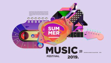 Yaz renkli sanat ve Müzik Festivali afiş ve olay, dergi ve Web Banner için kapak şablonu. 