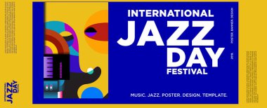 Vektör renkli uluslararası caz gün poster ve başlık sayfası